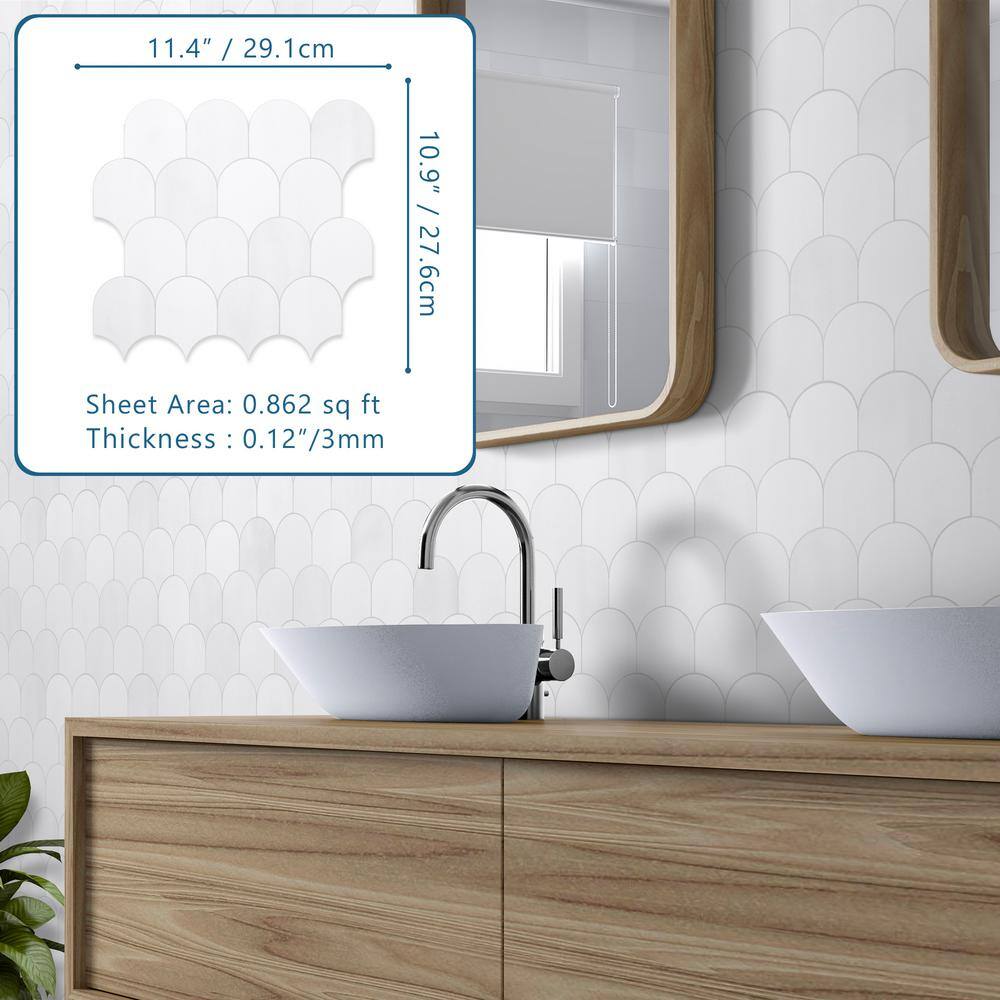White Stone Composite Peel & Stick Mosaic Tile Sheets