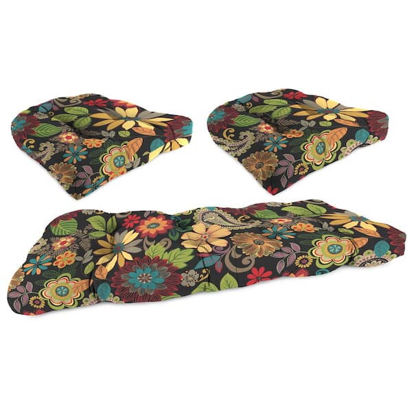 Jordan Manufacturing 44 in. L x 18 in. W x 4 in. T Gaya Pizzaz Outdoor Rectangular Wicker Cushion Set with 1 Bench and 2 Seat Cushions