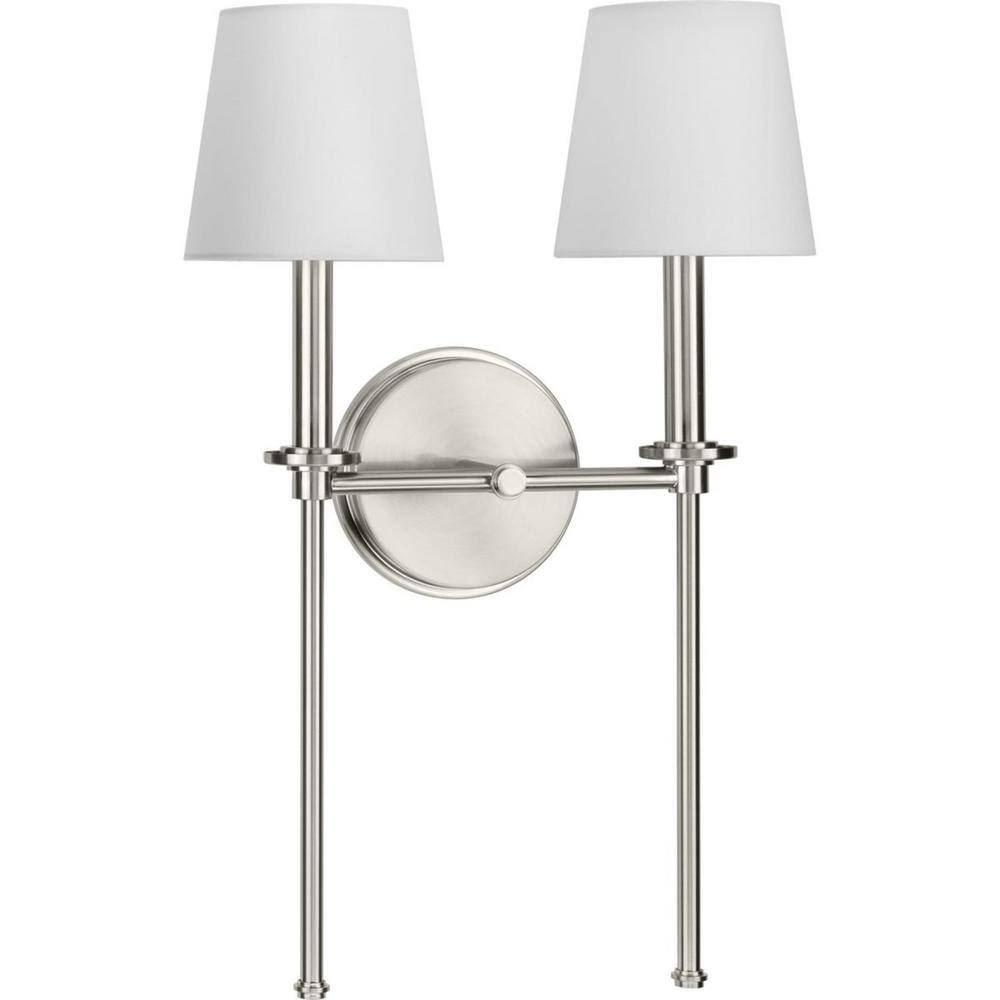 Elara Brushed Nickel 2-Light Bath Vanity Light with Fabric Shade