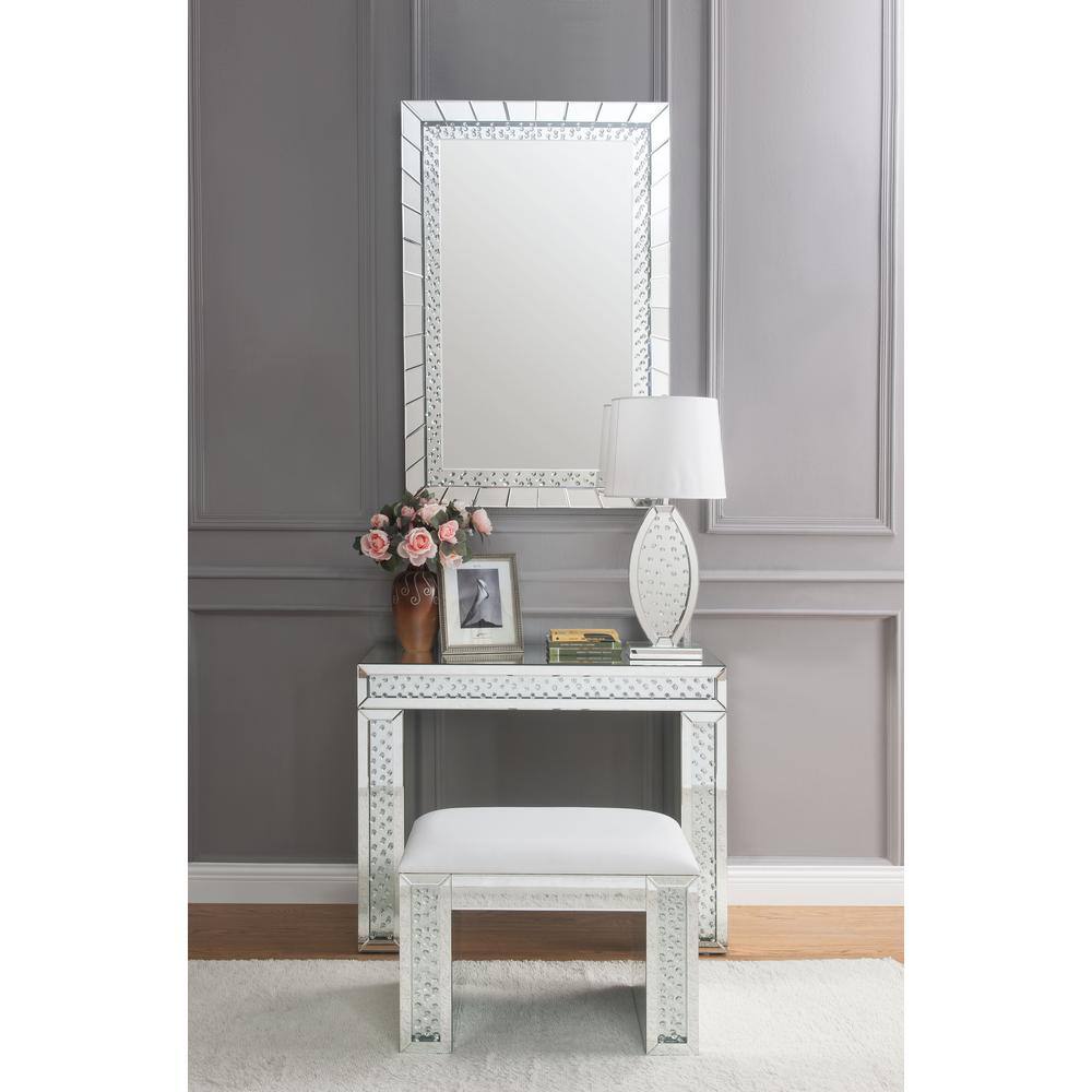 Mirrored Vanity Desk with Faux Crystal Accents