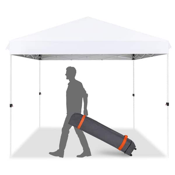 COOS BAY 10 ft. x 10 ft. White Portable Instant Pop Up Canopy with Roller Bag, Adjustable Height, for Beach, Sports and Camping