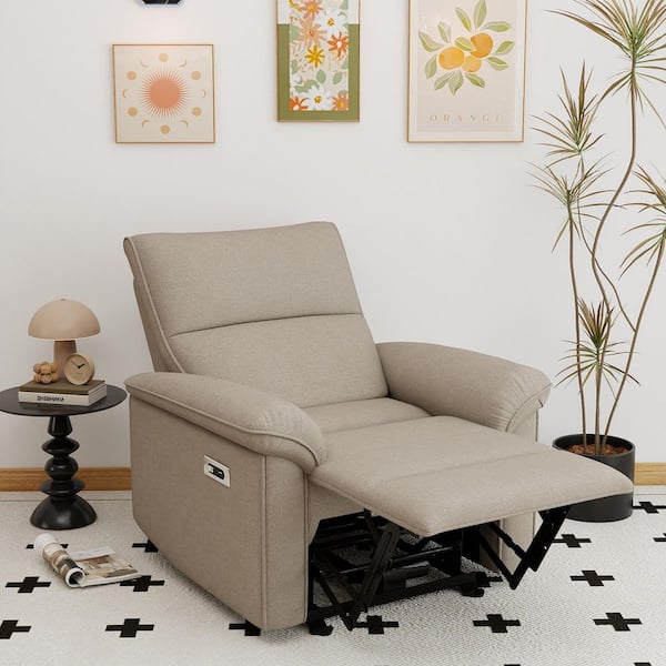 Darlene Modern Brown Breathable Fabric Power Wall Hugger Recliner Chair with Charging Ports