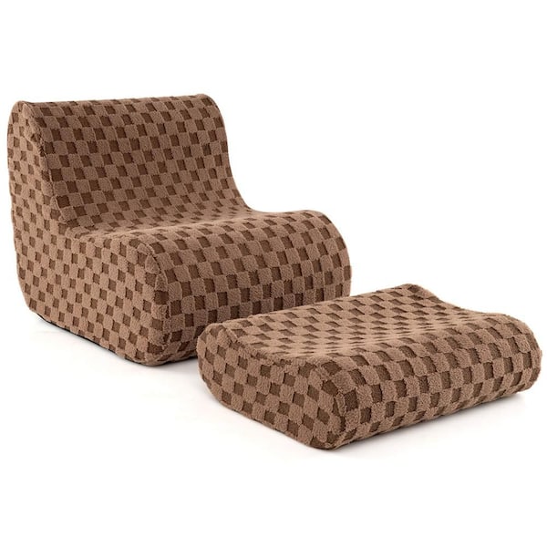 Brown Polyester Medium (30-45 in. ) Bean Bag Chair with Ottoman High Elasticity Sponge Non-slip Bottom & Velvet Cover