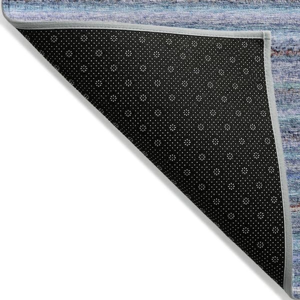 Sky Blue, Navy Blue 5 ft. x 8 ft.  Woven Striped Polyester Rectangle Indoor / Outdoor Area Rug
