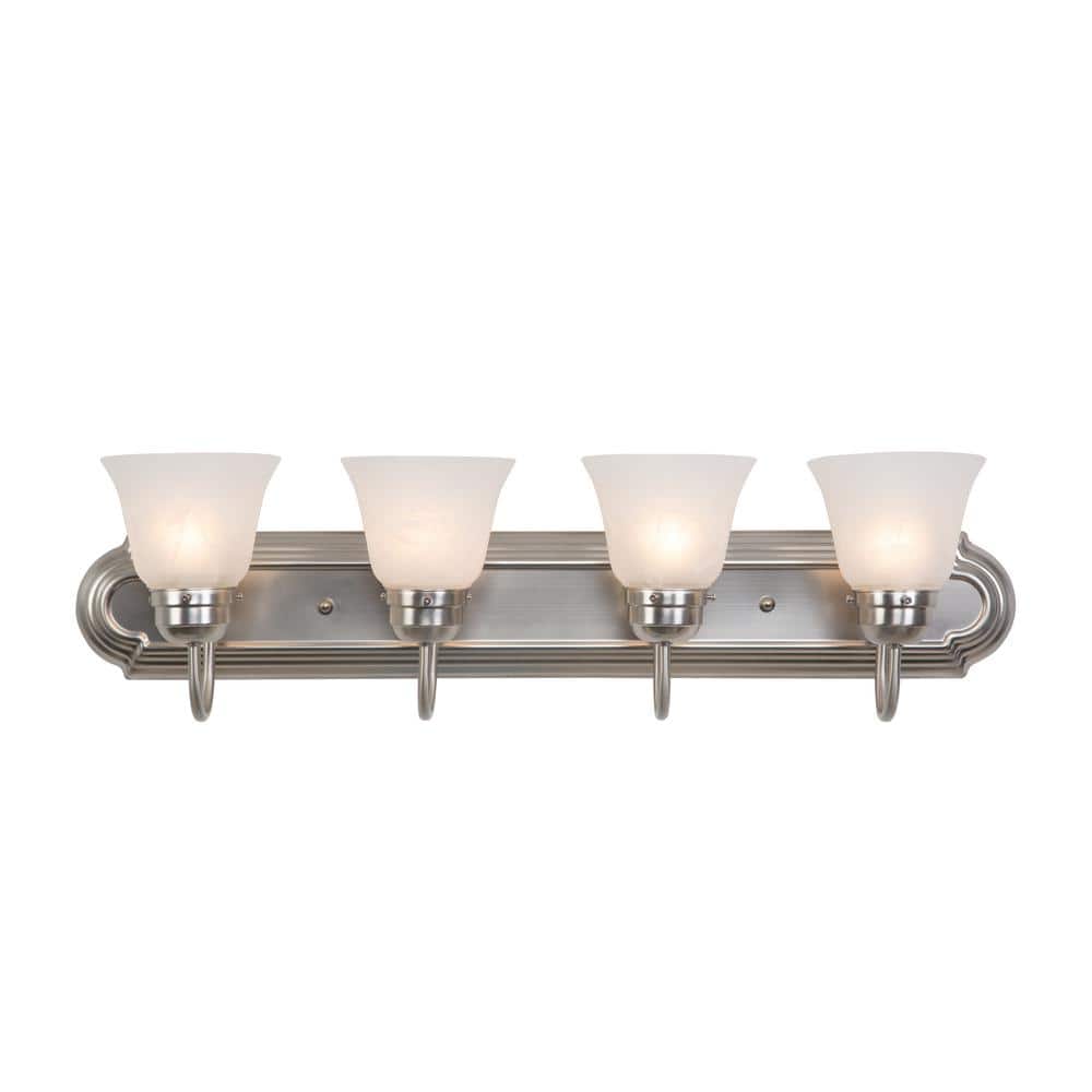 Vanity Lighting Family 4-Light Satin Nickel Frame Bathroom Vanity Light with Alabaster Glass Shade price history on PriceWatchPro