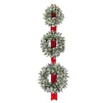 Glittery Bristle Triple 77 in. Artificial Wreath Door Hang with Battery Operated Warm White LED Lights