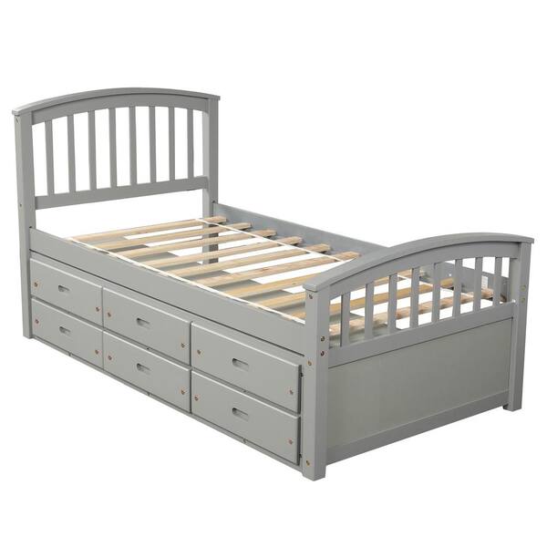 Harper Bright Designs 6 Drawers Gray, Twin Bed With 6 Drawers White