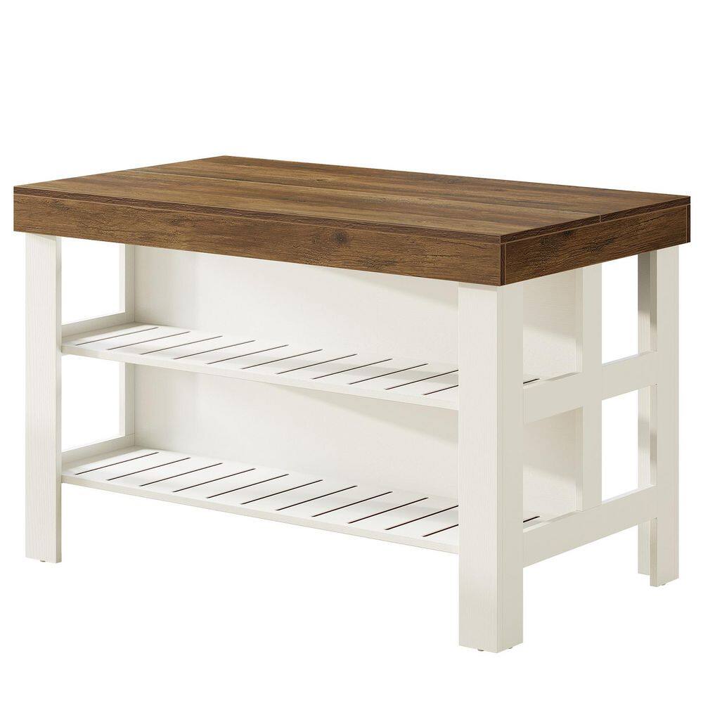 "White and Brown Wood 55.12"" in. Kitchen Island with Storage and Seating Space, Bar Cabinet with 2-Tier Open Shelves" price history on PriceWatchPro