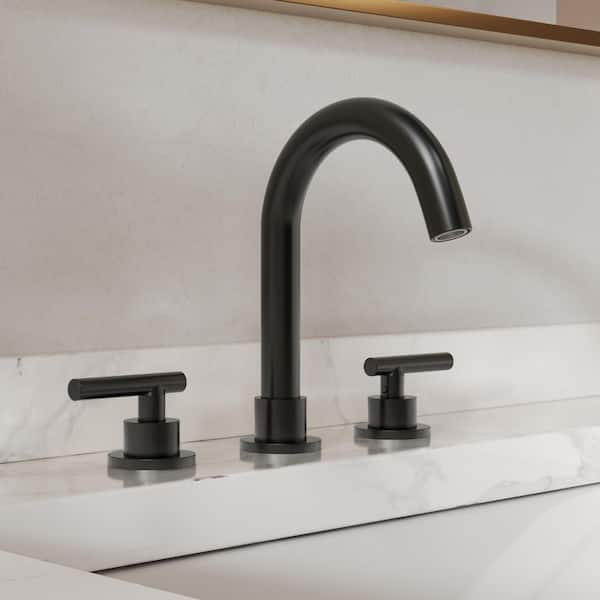 3-Hole 8 in. Widespread Double Handle Bathroom Sink Faucet High-Arc 1.2 GPM in Matte Black with Pop-Up Drain