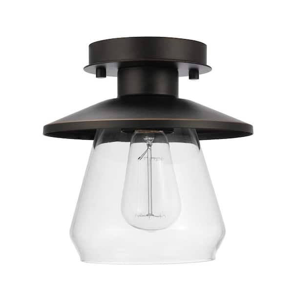 Globe Electric Nate 1-Light Oil Rubbed Bronze Semi-Flush Mount Ceiling Light with Clear Glass Shade
