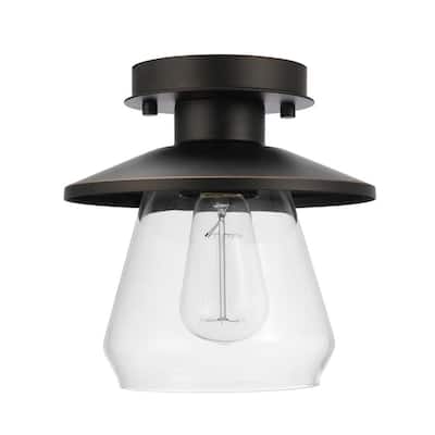 Nate 1-Light Oil Rubbed Bronze Semi-Flush Mount Ceiling Light with Clear Glass Shade