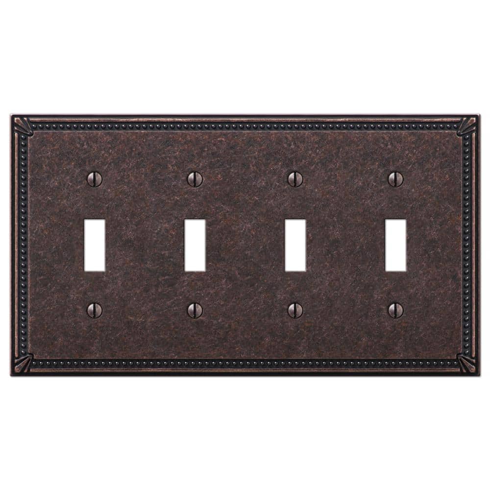 Aged Bronze 4-Gang Metal Toggle Wall Plate