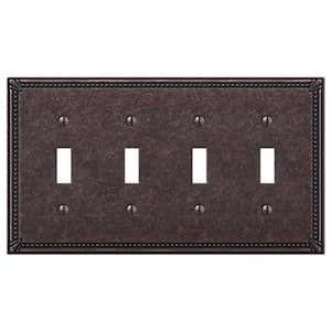 Imperial Bead 4 Gang Toggle Metal Wall Plate - Tumbled Aged Bronze