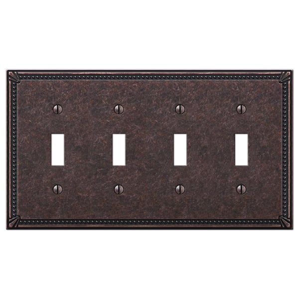 AMERELLE Imperial Bead 4 Gang Toggle Metal Wall Plate - Tumbled Aged Bronze