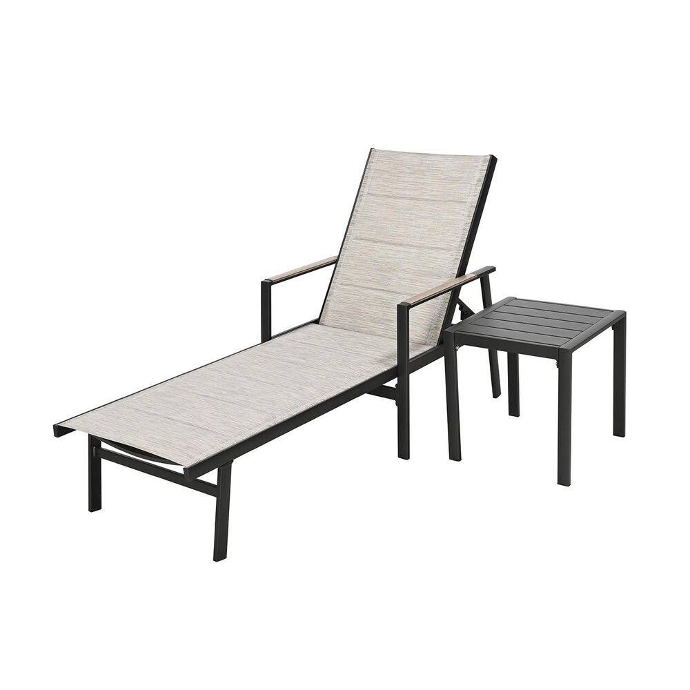 2-Piece Aluminum Frame Outdoor Patio Chaise Lounge Set with Side Table, Light Taupe Textilene price history on PriceWatchPro