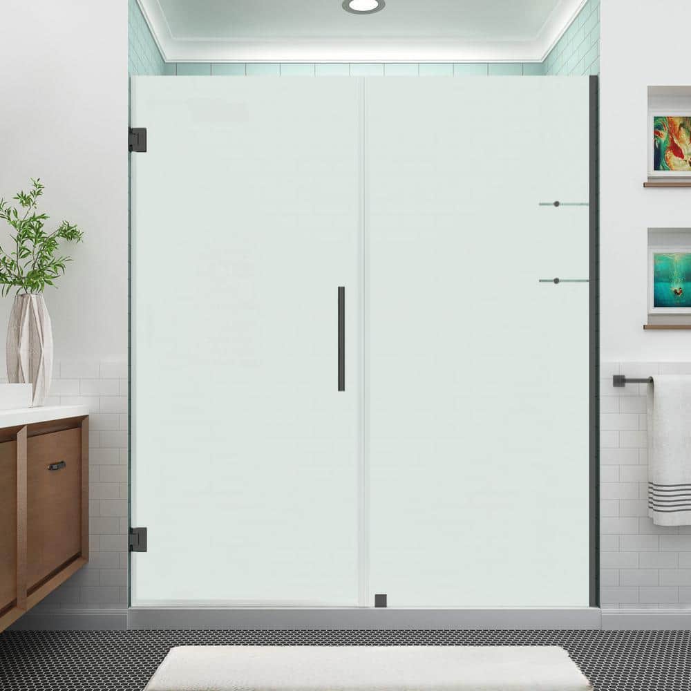 Belmore GS Matte Black Frameless Hinged Shower Door with Frosted Glass