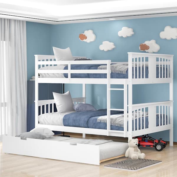 Bright Designs White Full Wood Bunk Bed, How To Build A Bunk Bed Full Size