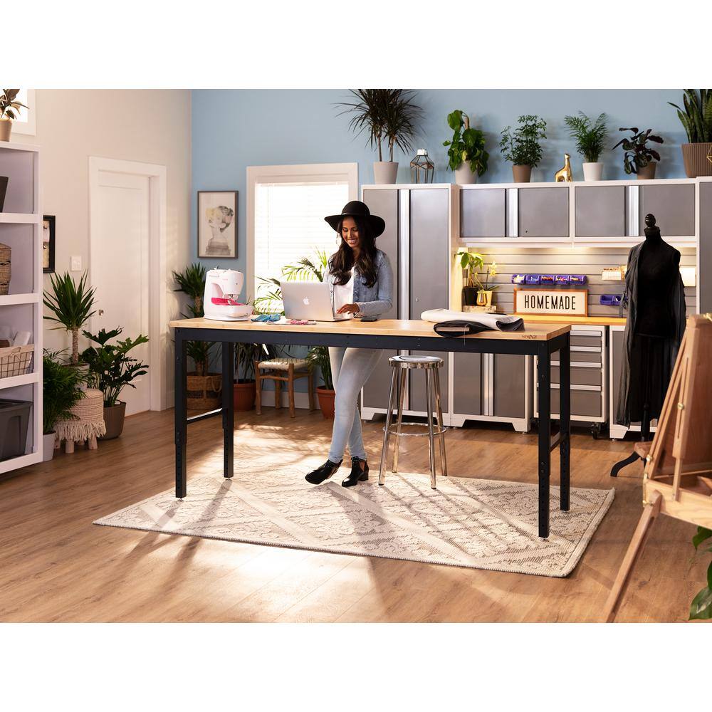 Pro Series 56" Adjustable Steel and Bamboo Workbench in Black