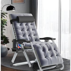 Zero Gravity Chair, Outdoor Padded Lounge Chair with Side Table, Steel Frame Reclining Chair, Light gray&Black Cushion