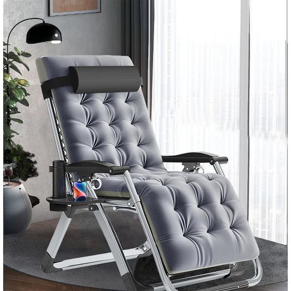BOZTIY Zero Gravity Chair, Outdoor Padded Lounge Chair with Side Table,  Steel Frame Reclining Chair, Light gray&Black Cushion K16ZDY-13@1 - The  Home Depot