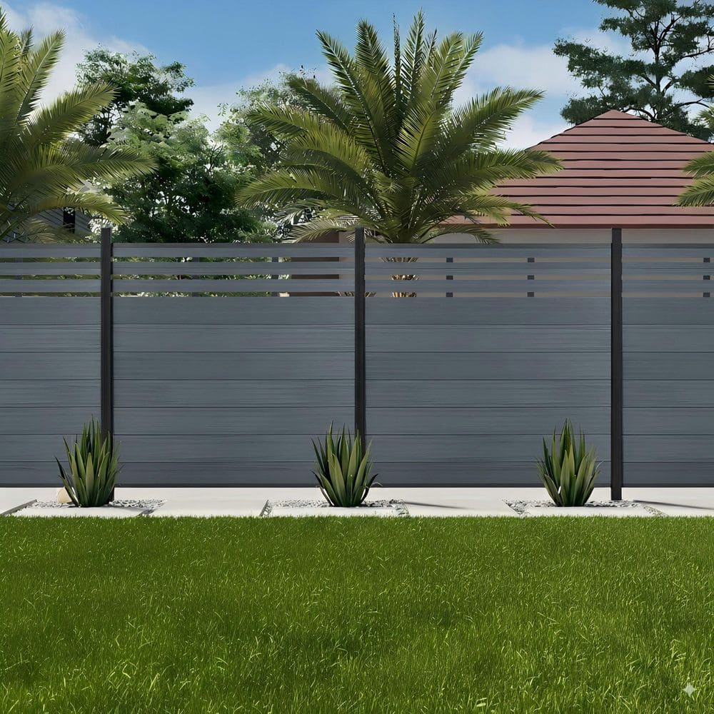 mondaria Garden Fence Board 6 ft. H x 6 ft. W Grey Composite Fence Panel  with Two Posts CF00406 - The Home Depot, image size:1000x1000
