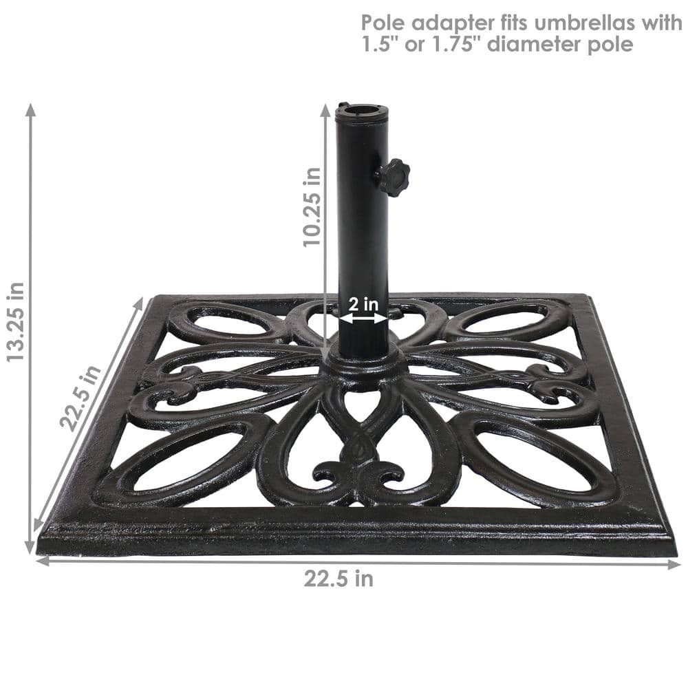 Heavy-Duty Black Cast Iron Square Patio Umbrella Base