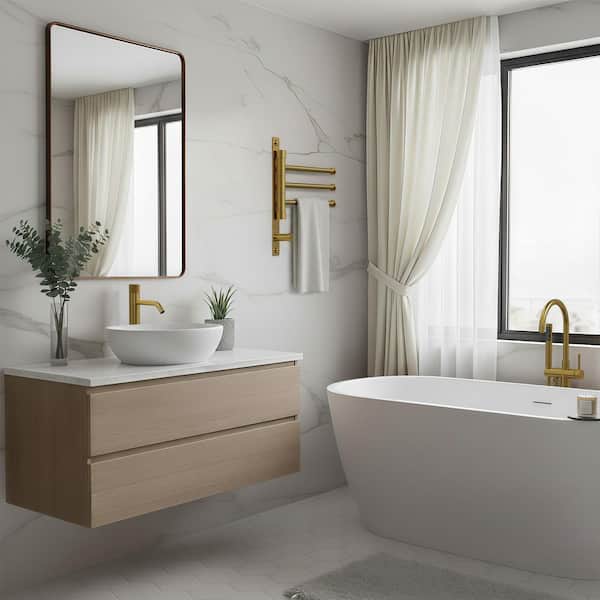 Brushed Gold Towel Rack Wall Mounted Rotating Towel Rack, 1.0 GPM SUS304 Stainless Steel Towel Bar, Space Saving