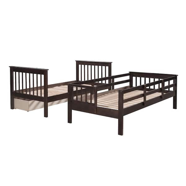 ANBAZAR Espresso Stairway Twin-Over-Twin Bunk Bed with Three
