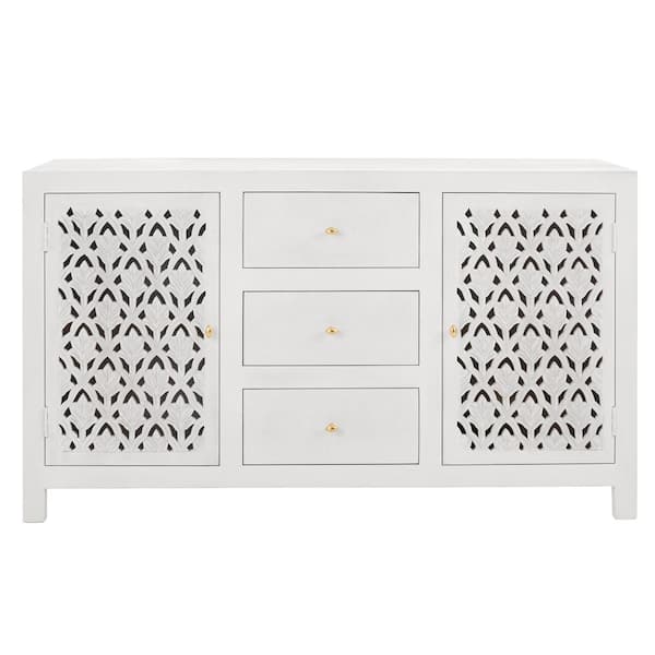 Home Decorators Collection Hallie Carved Double Door 3-Drawer Whitewash Dresser (36 in. H x 63 in. W x 19 in. D)