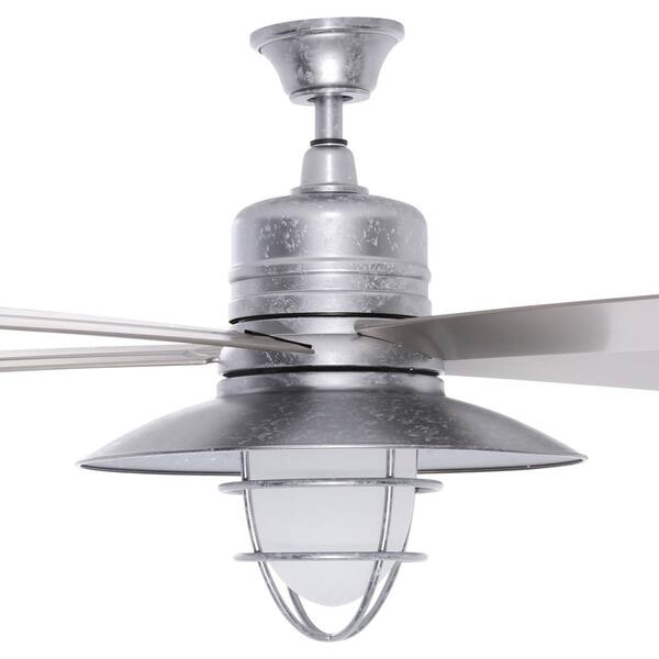Ceiling Fan Light Kit Remote Control Galvanized Rustic Silver Steel 54 in. 