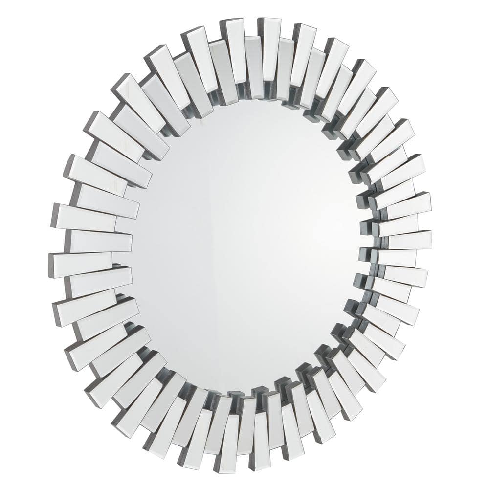 Silver Sunburst Round Wood Wall Mirror, 42"