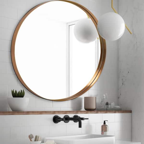 Neutype 36 inch Black Round Wall Mirror Modern Accent Mirror Wall Decor Circle Mirror Aluminum Alloy Frame Bathroom Wall Mounted Mirror, Size: 36 inch