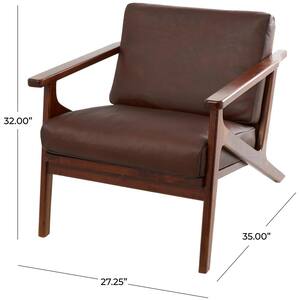 Dark Brown Mid-Century Leather Accent Chair with Teak Wood Frame