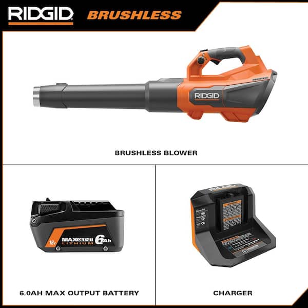 RIDGID R01601K 18V Brushless 130 MPH 510 CFM Cordless Battery Leaf Blower with 6.0 Ah MAX Output Battery and Charger - 2