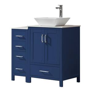 36 in. W x 22 in. D x 38.7 in. H Bath Vanity in Blue with Engineered stone Vanity Top in White with White Basin