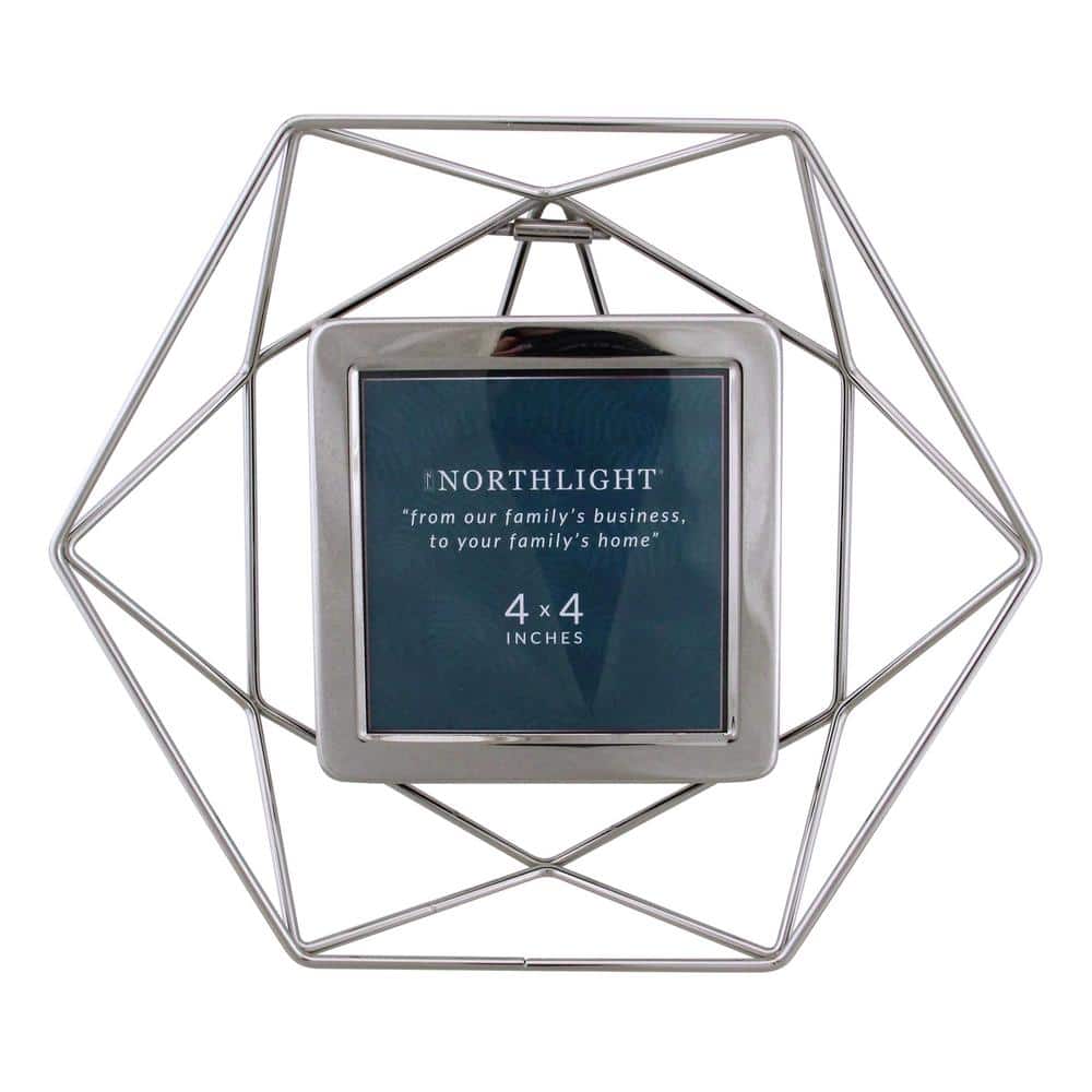 Silver Geometric Metal and Glass 8" x 9.5" Tabletop Photo Frame