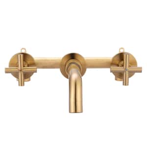 8 in. Widespread Double-Handle Wall Mounted Bathroom Sink Faucet in Brushed Gold
