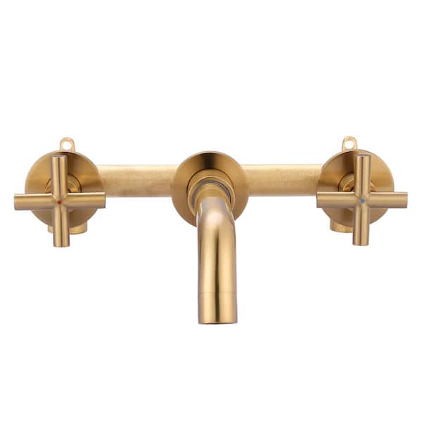 ALEASHA 8 in. Widespread Double-Handle Wall Mounted Bathroom Sink Faucet in Brushed Gold