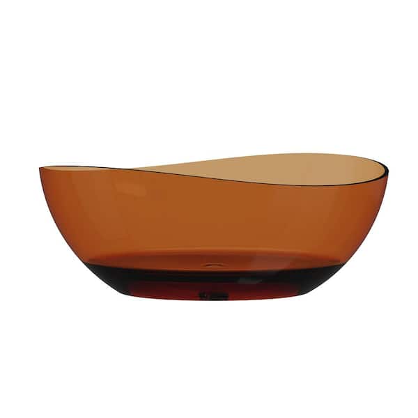 VANITYFUS 63 in. x37.4 in. Stone Resin Solid Surface Flatbottom Oval Shape Soaking Bathtub with Center Drain in Transparent Coffee