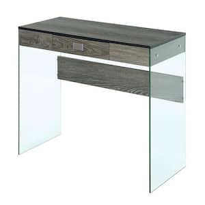 SoHo 36 in. Rectangular Weathered Gray Particle Board 1-Drawer Writing Desk with Glass Sides