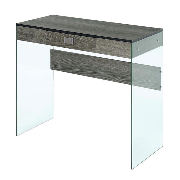 Unbranded SoHo 36 in. Rectangular Weathered Gray Particle Board 1-Drawer Writing Desk with Glass Sides