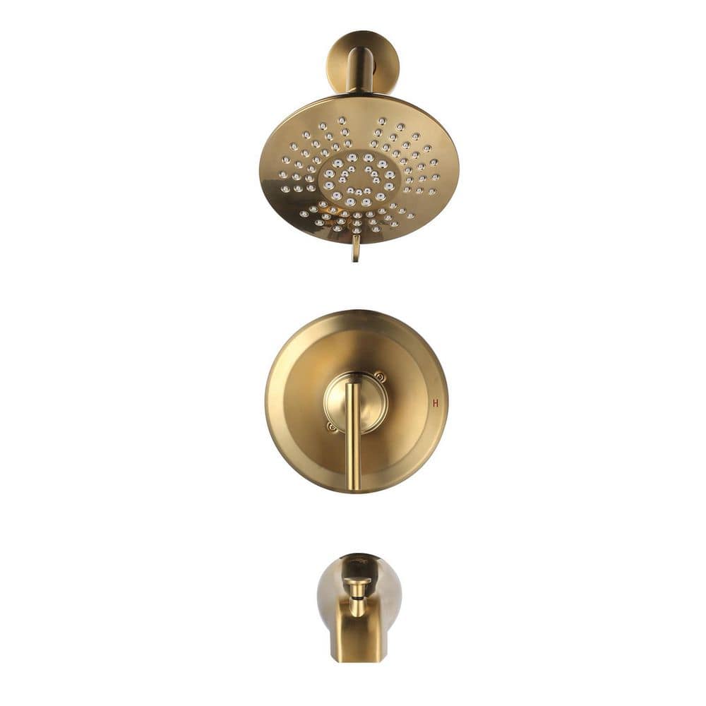 5-Spray Patterns with 1.8 GPM 6 in. Wall Mount Rain Fixed Shower Head with Tub Spout and Brass Valve in Gold price history on PriceWatchPro