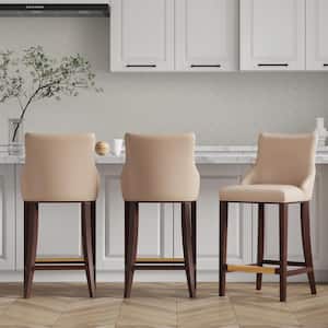 Shubert 29.13 in. Tan Beech Wood Bar Stool with Leatherette Upholstered Seat (Set of 3)