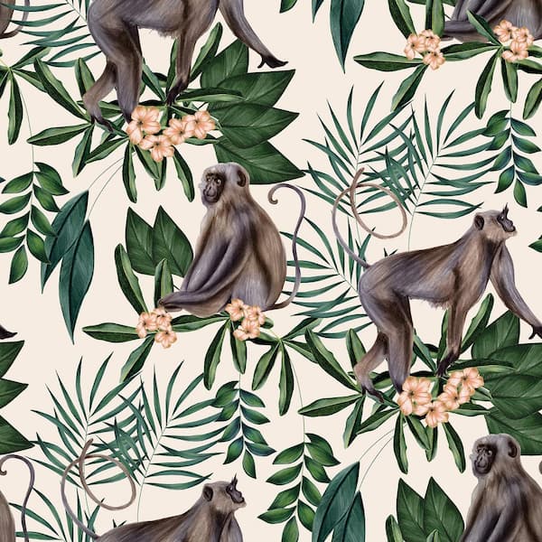 OhPopsi Beige Morris Cream Tropical Jungle Wallpaper Sample