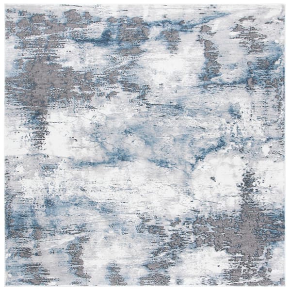 SAFAVIEH Craft Gray/Blue 7 ft. x 7 ft. Distressed Abstract Square Area Rug