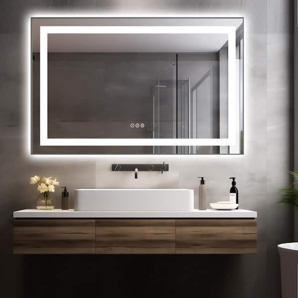 48 in. W x 30 in. H Rectangular Aluminum Framed Backlit and Front Light LED Wall Bathroom Vanity Mirror in Gun Grey