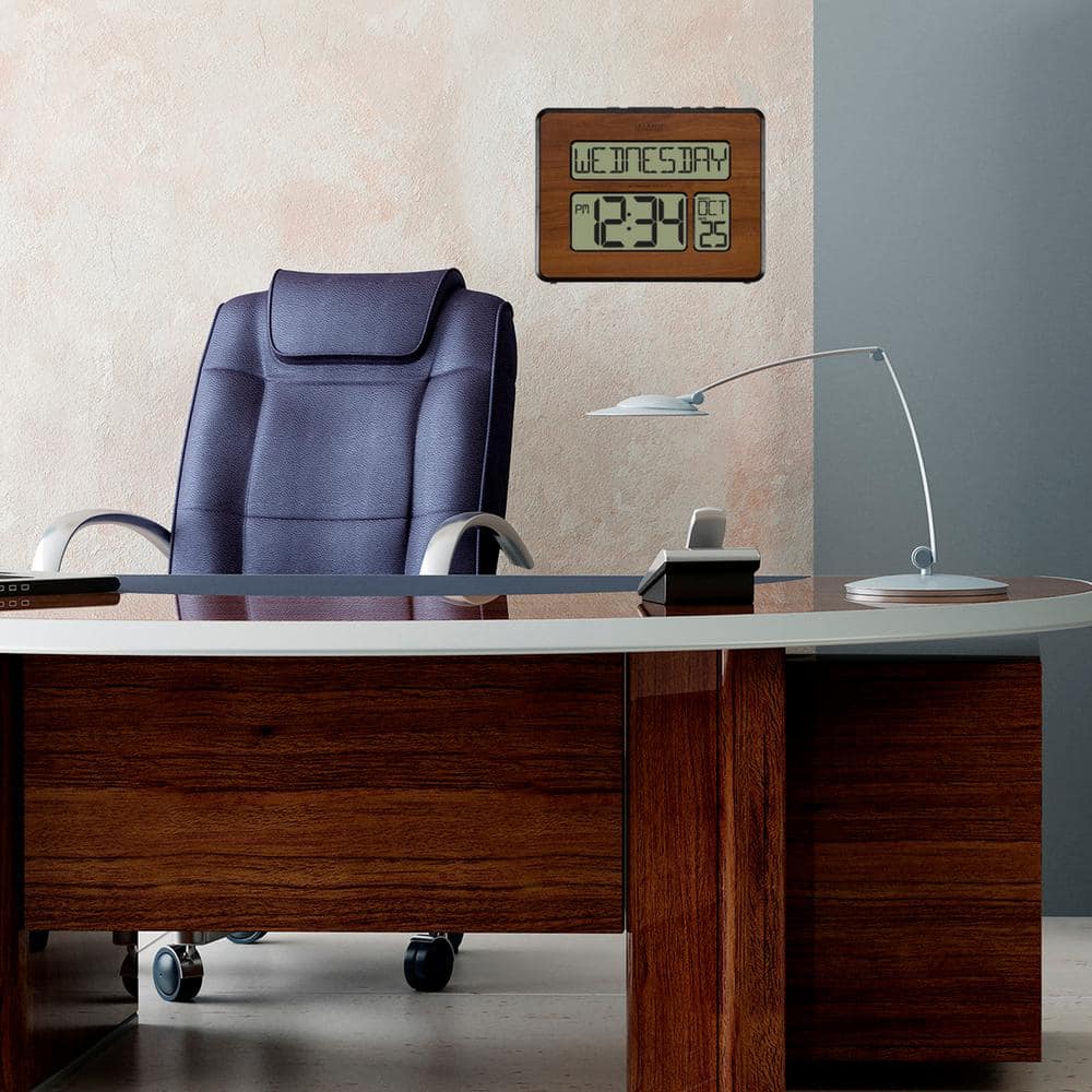Walnut Atomic Digital Calendar Clock with Extra Large Digits