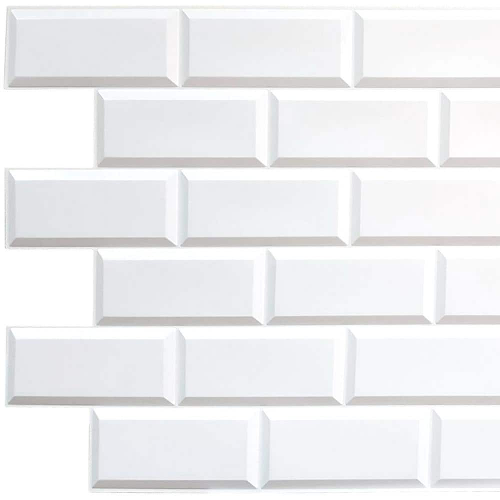 Dundee Deco 3D Falkirk Retro II 38 in. x 19 in. White Faux Bricks PVC