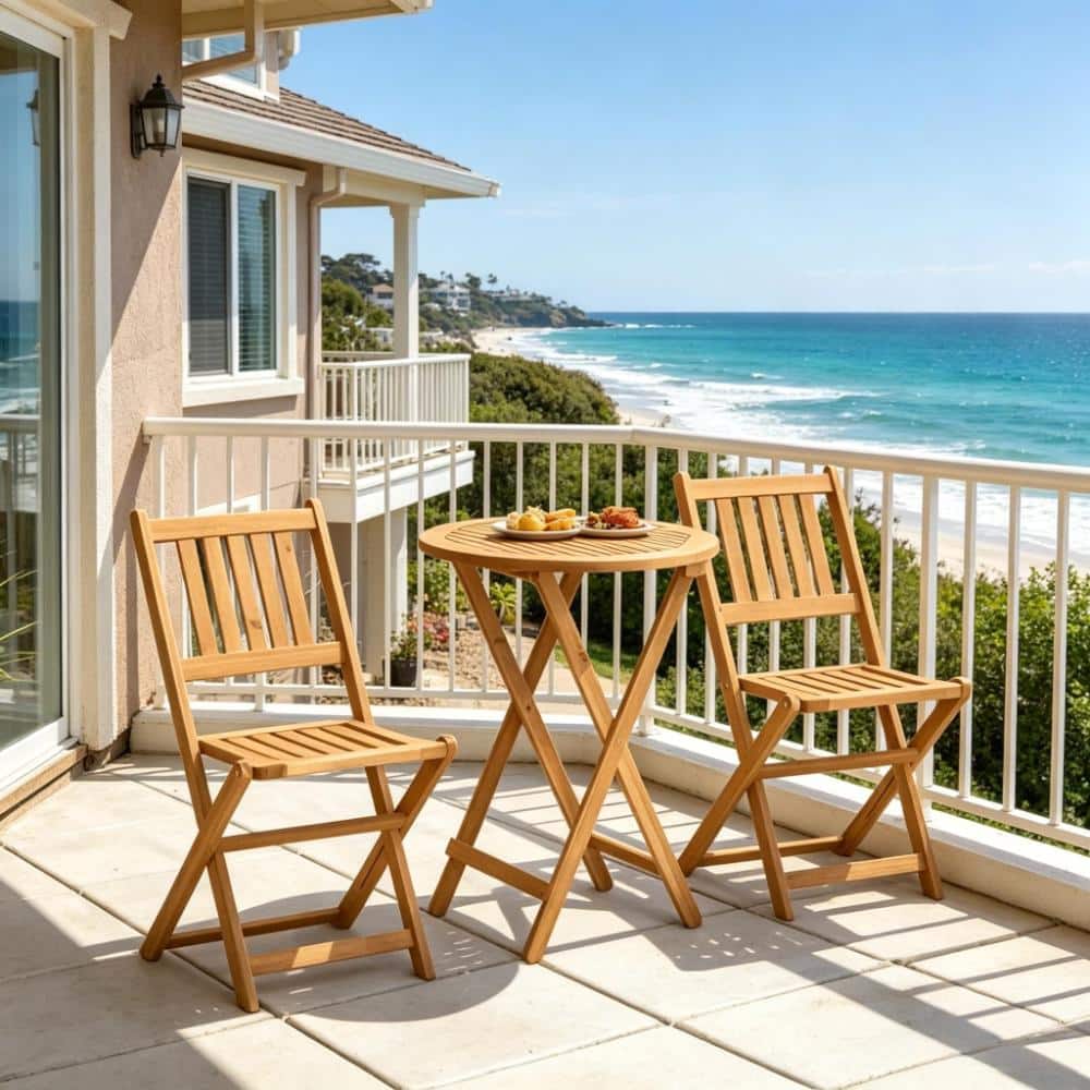 3-Piece Foldable Wooden Outdoor Conversation Bistro Dining Set for Backyard and Patio Use price history on PriceWatchPro