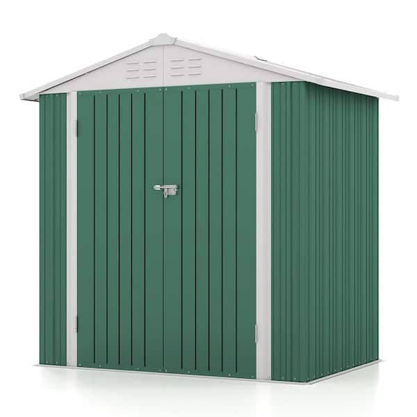 Patiowell 6 ft. W x 4 ft. D Outdoor Storage Green Metal Shed with Sloping Roof and Double Lockable Door (26 sq. ft.)